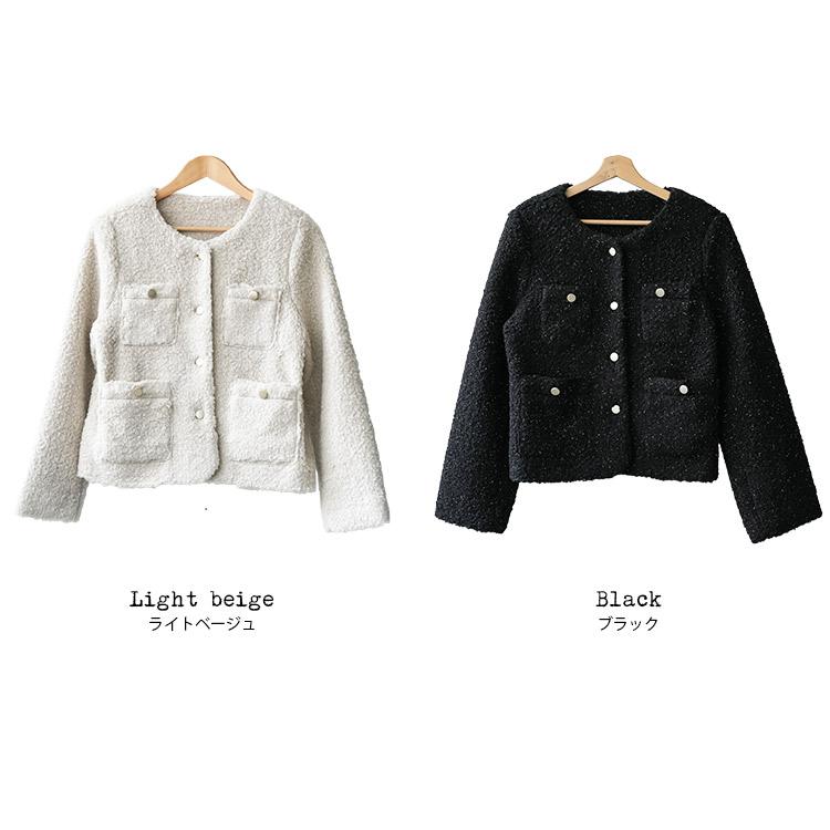 ラメリングボアノーカラージャケット ノーカラージャケット ボア