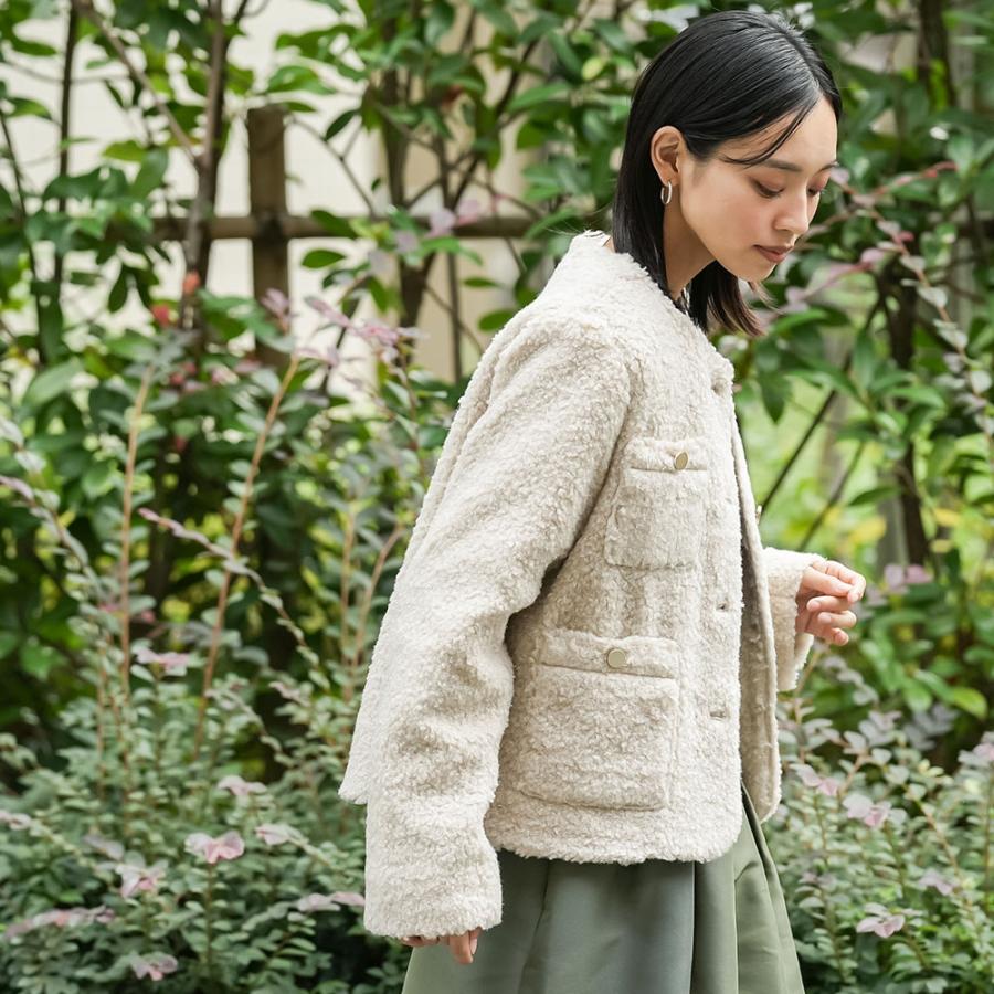 ラメリングボアノーカラージャケット ノーカラージャケット ボア