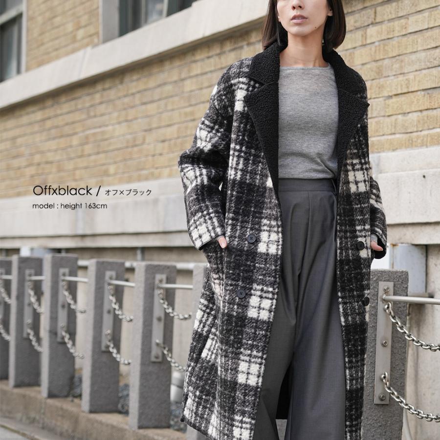 【新品未使用】ANDREA&Co. ボアコート　ロングコート　チェックブラック mili an deni（ミリアンデニ） リバーシブルチェックボアコート