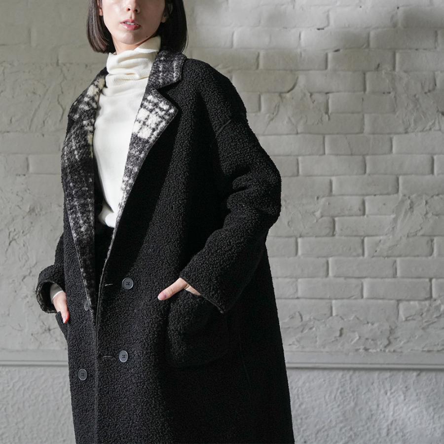 美品45rpm＆ボア付きリバーシブルコート mili an deni（ミリアンデニ） リバーシブルチェックボアコート