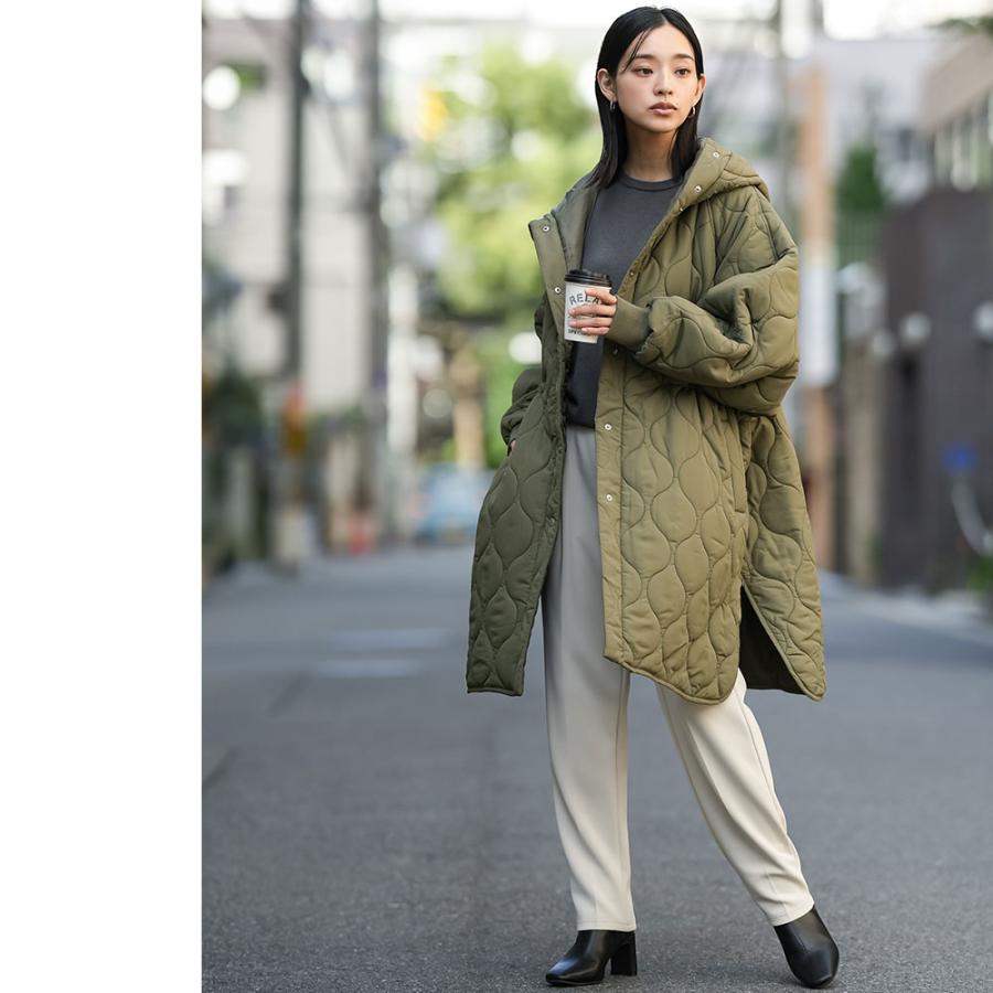 キルトフード付きコート 中綿ロングジャケット 中綿フード付きコート