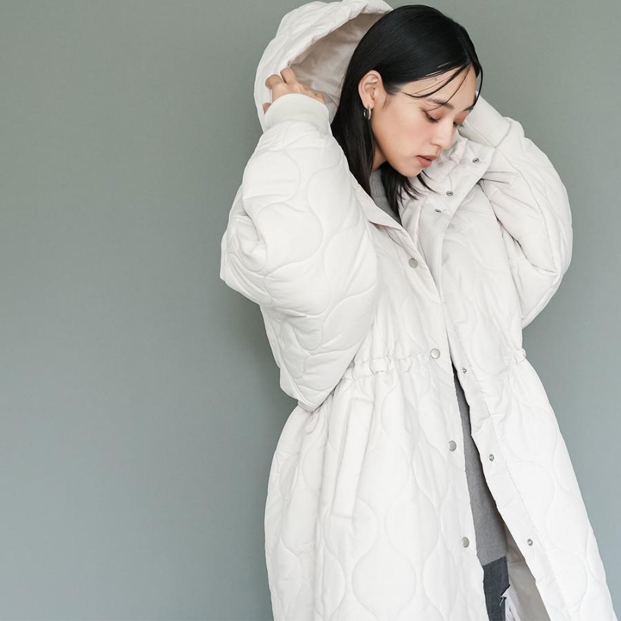 キルトフード付きコート 中綿ロングジャケット 中綿フード付きコート