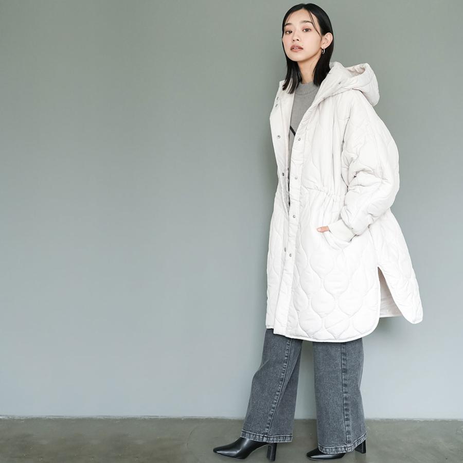 キルトフード付きコート 中綿ロングジャケット 中綿フード付きコート