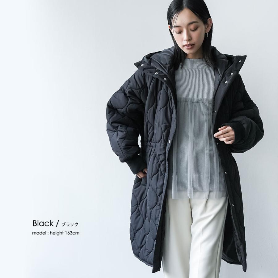 キルトフード付きコート 中綿ロングジャケット 中綿フード付きコート