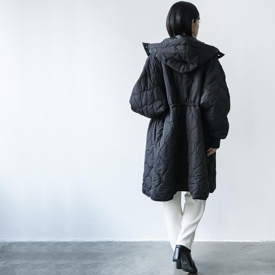 キルトフード付きコート 中綿ロングジャケット 中綿フード付きコート