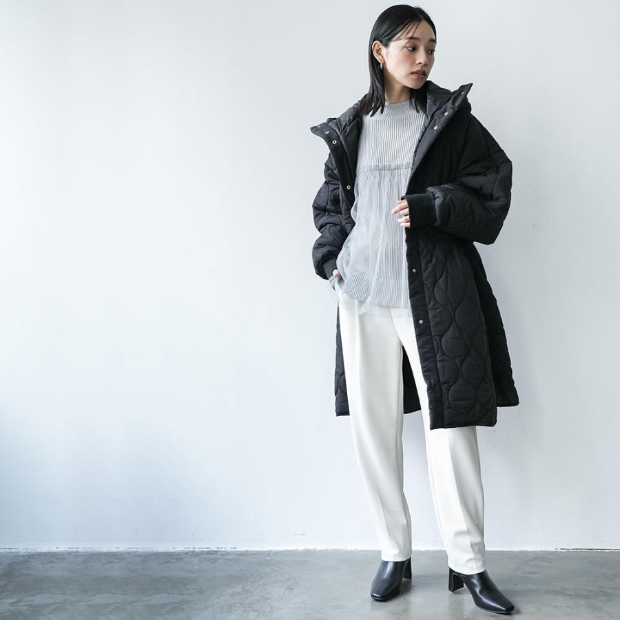 キルトフード付きコート 中綿ロングジャケット 中綿フード付きコート