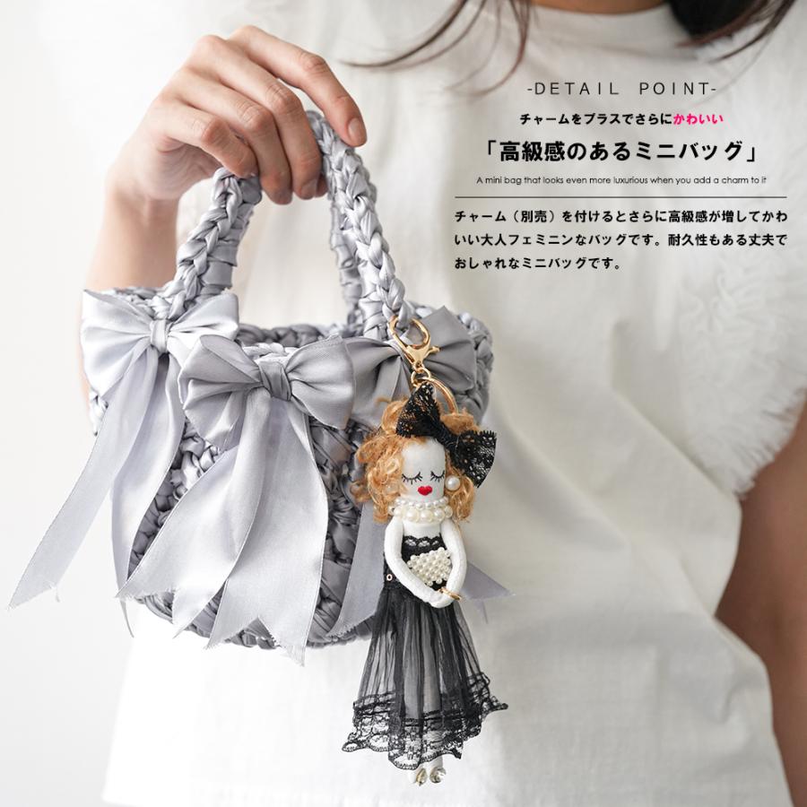 ベージュ かごバッグ 黒いリボン付き かごバッグ カゴバッグ リボン付き ストローかごバッグ