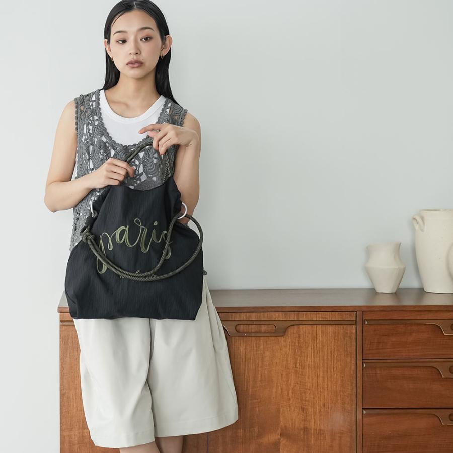 3WAYロゴ刺繍ロープトートバッグ 3WAY トートバッグ ロープ付き ロゴ刺繍 取り外し可能 インナーポケット Ａ４サイズ エコバッグ 軽量バック レディース 爆買の画像