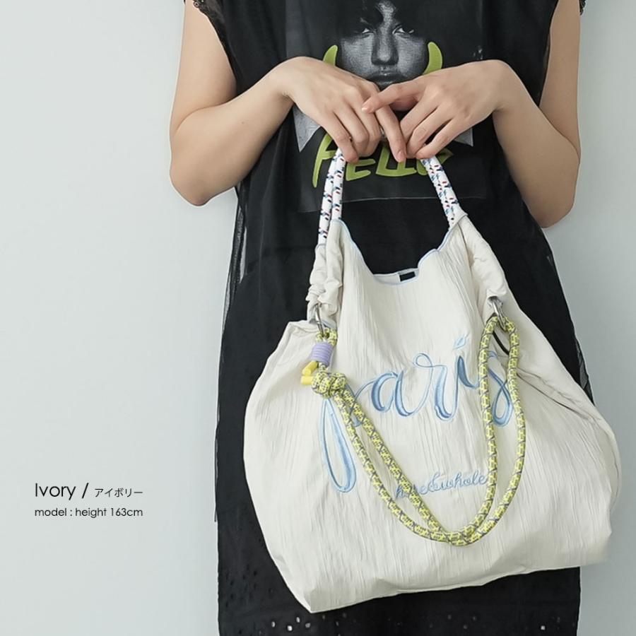 3WAYロゴ刺繍ロープトートバッグ 3WAY トートバッグ ロープ付き ロゴ刺繍 取り外し可能 インナーポケット Ａ４サイズ エコバッグ 軽量バック レディース 爆買の画像