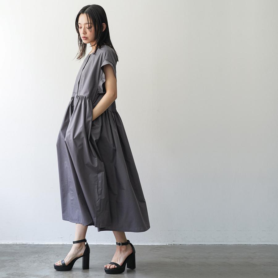 半袖前開きワンピース シャツワンピ ノーカラー 2WAY ゆったり