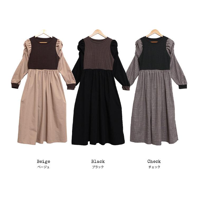 ドッキングワンピース レディース シャツワンピ 長袖 クルーネック