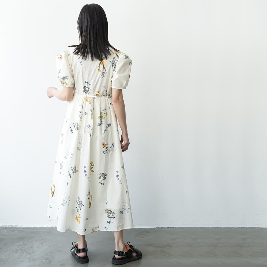 花柄カシュクールワンピース パフスリーブ カシュクール 花柄 綿