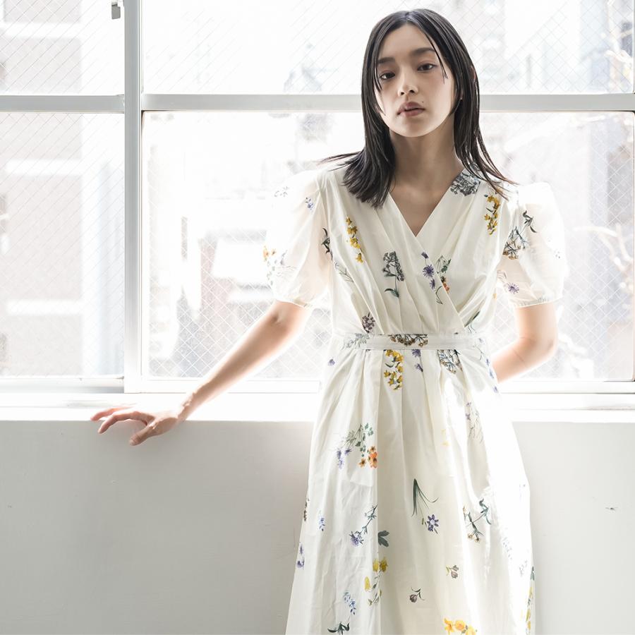 花柄カシュクールワンピース パフスリーブ カシュクール 花柄 綿100