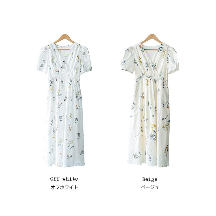 花柄カシュクールワンピース パフスリーブ カシュクール 花柄 綿100
