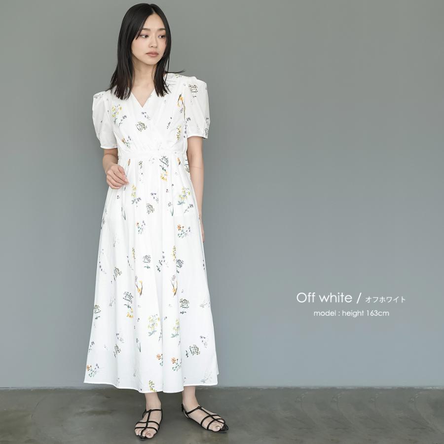 花柄カシュクールワンピース パフスリーブ カシュクール 花柄 綿100