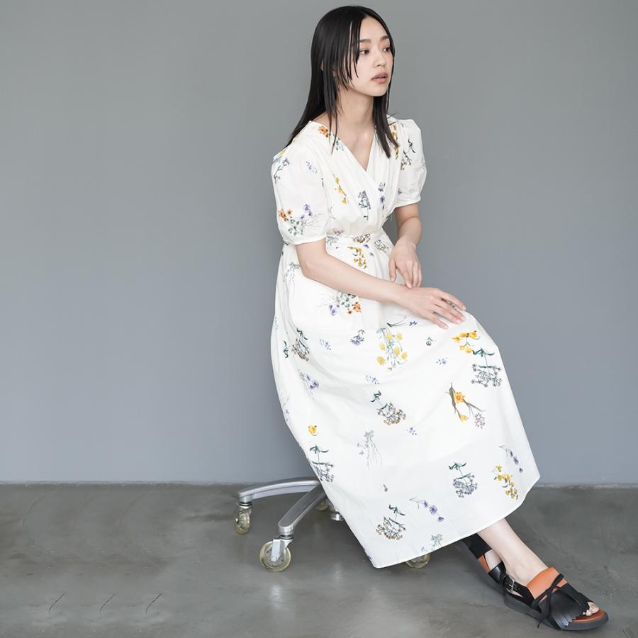 花柄カシュクールワンピース パフスリーブ カシュクール 花柄 綿