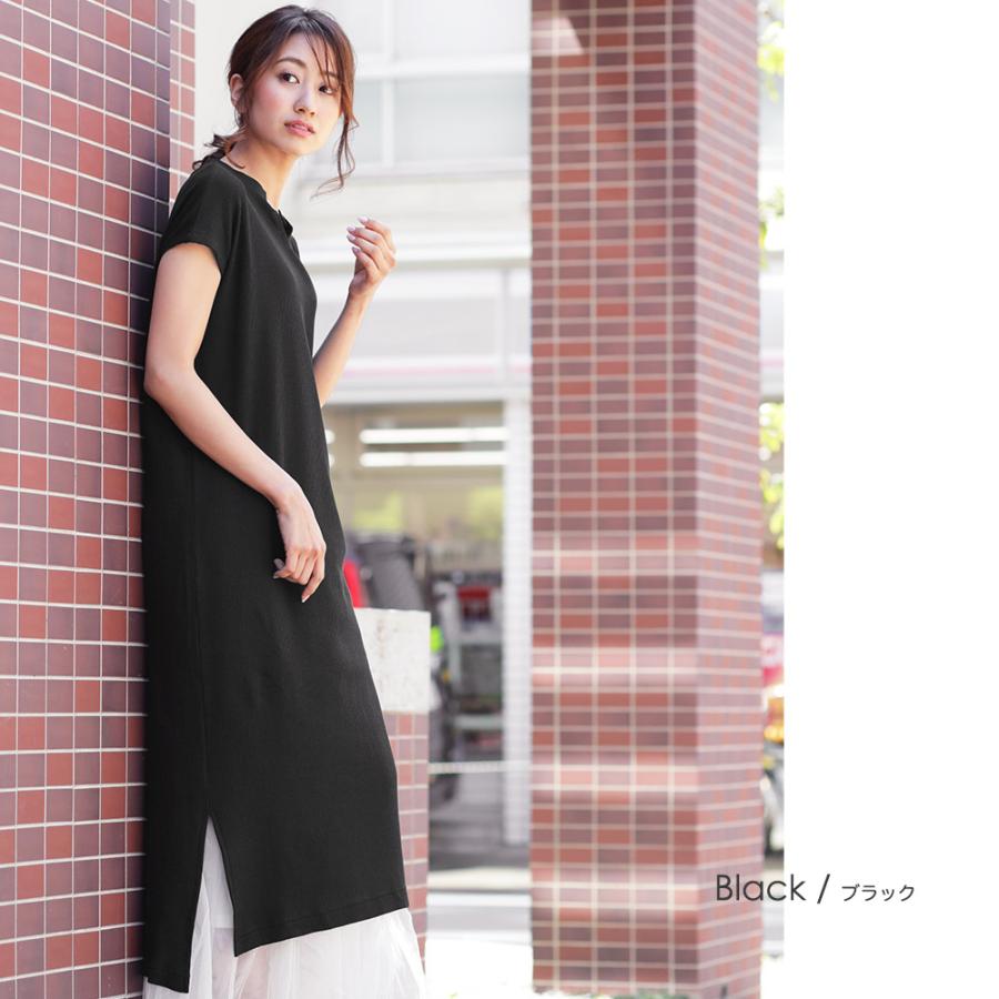 レディース ワンピース 綿100 ワッフル キーネックワンピース ロング丈 サイドスリット ネコポス ポイント消化 O Mili An Deni 通販 Yahoo ショッピング