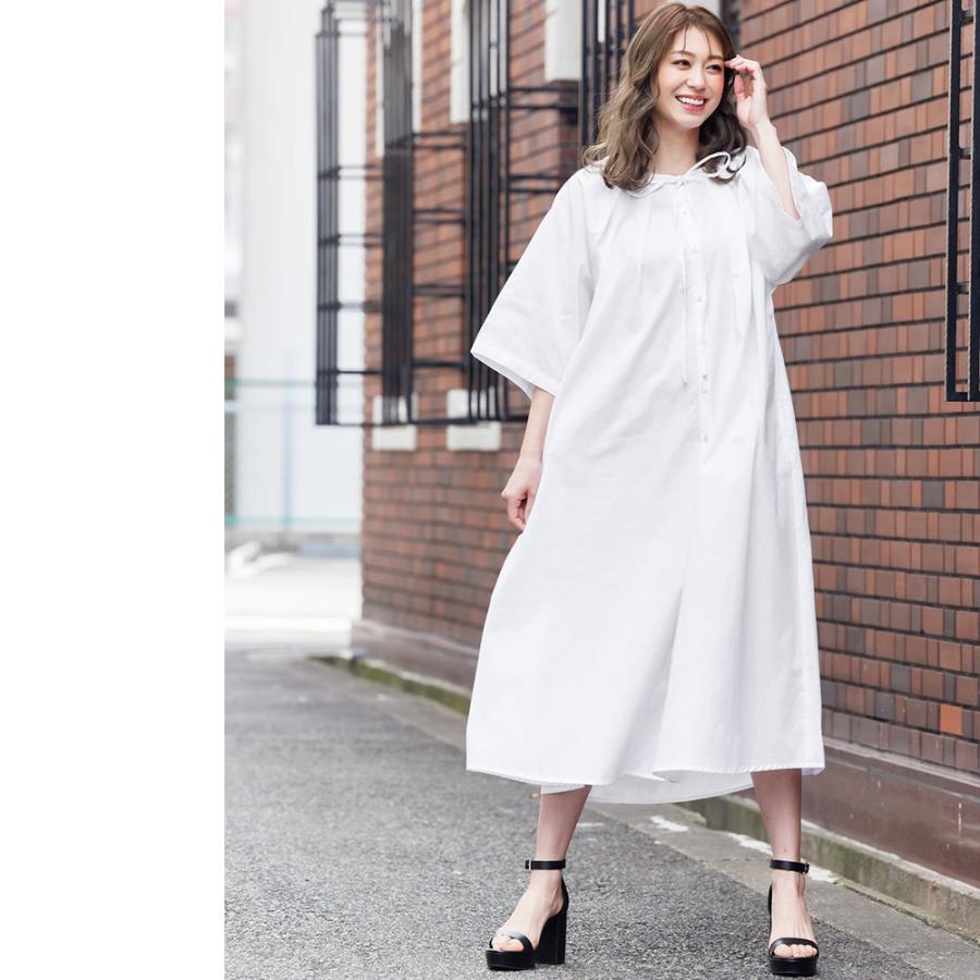 リボンシャツワンピース レディース タックシャツワンピ 7分袖  