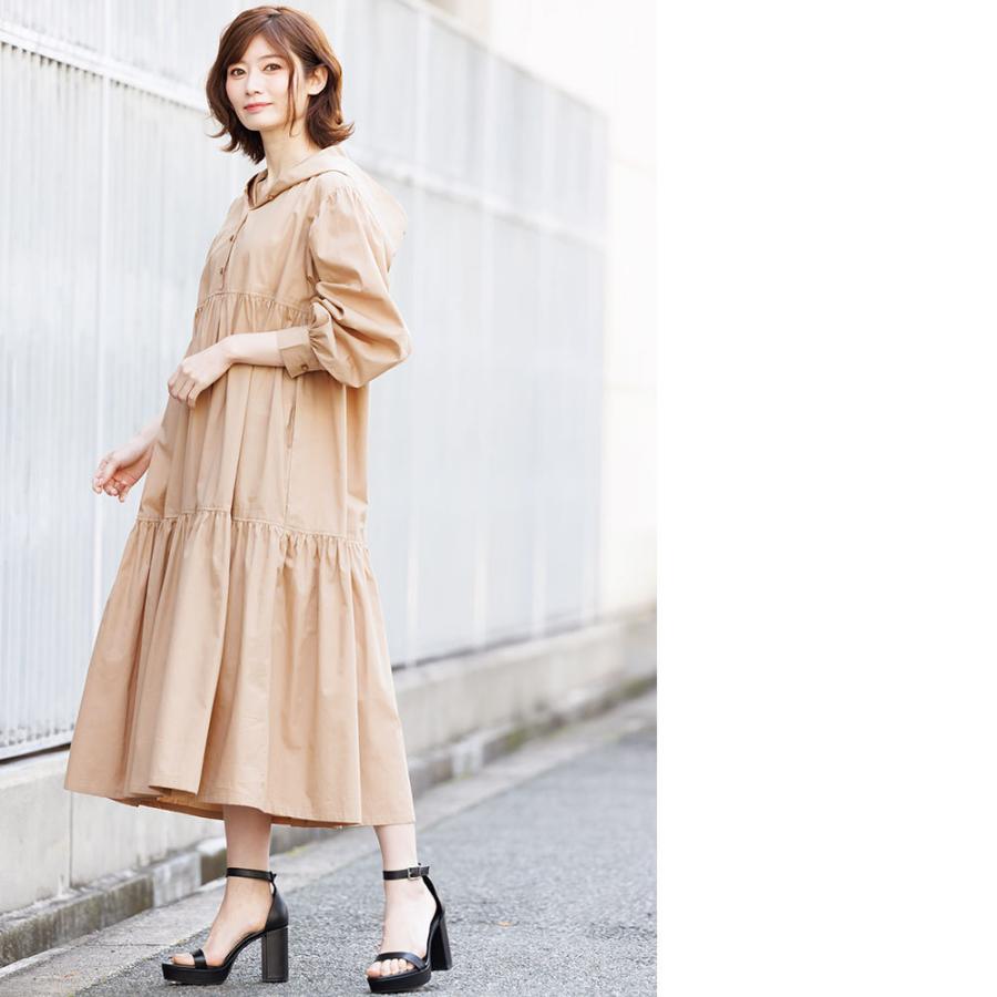 peace now ロング耳パーカーワンピース　フード付きシャツワンピース ティアードシャツワンピース レディース フード付き フレアシャツ
