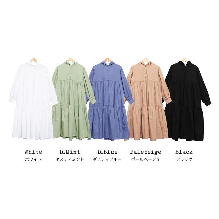 ティアードシャツワンピース レディース フード付き フレアシャツ