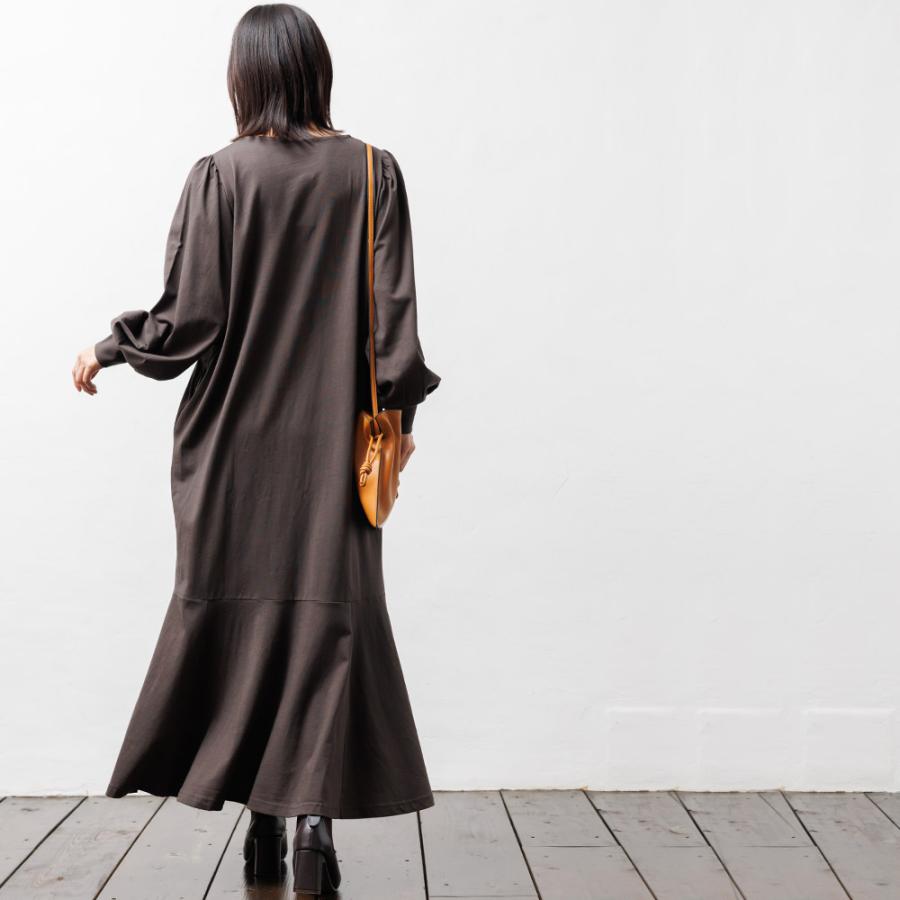 マーメイドラインワンピース レディース ロング丈 ハイネック コットン