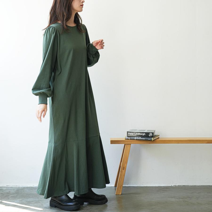 マーメイドラインワンピース レディース ロング丈 ハイネック コットン