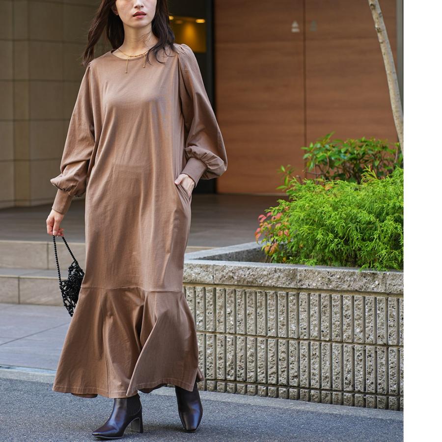 マーメイドラインワンピース レディース ロング丈 ハイネック コットン