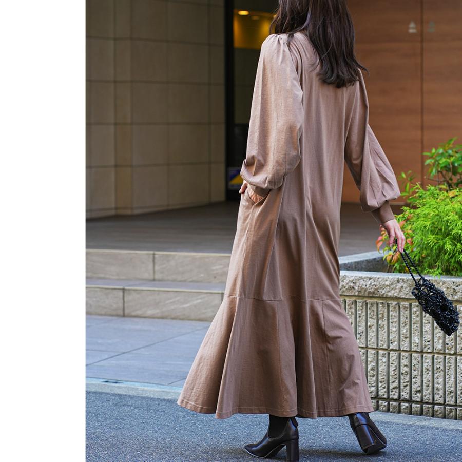 マーメイドラインワンピース レディース ロング丈 ハイネック コットン