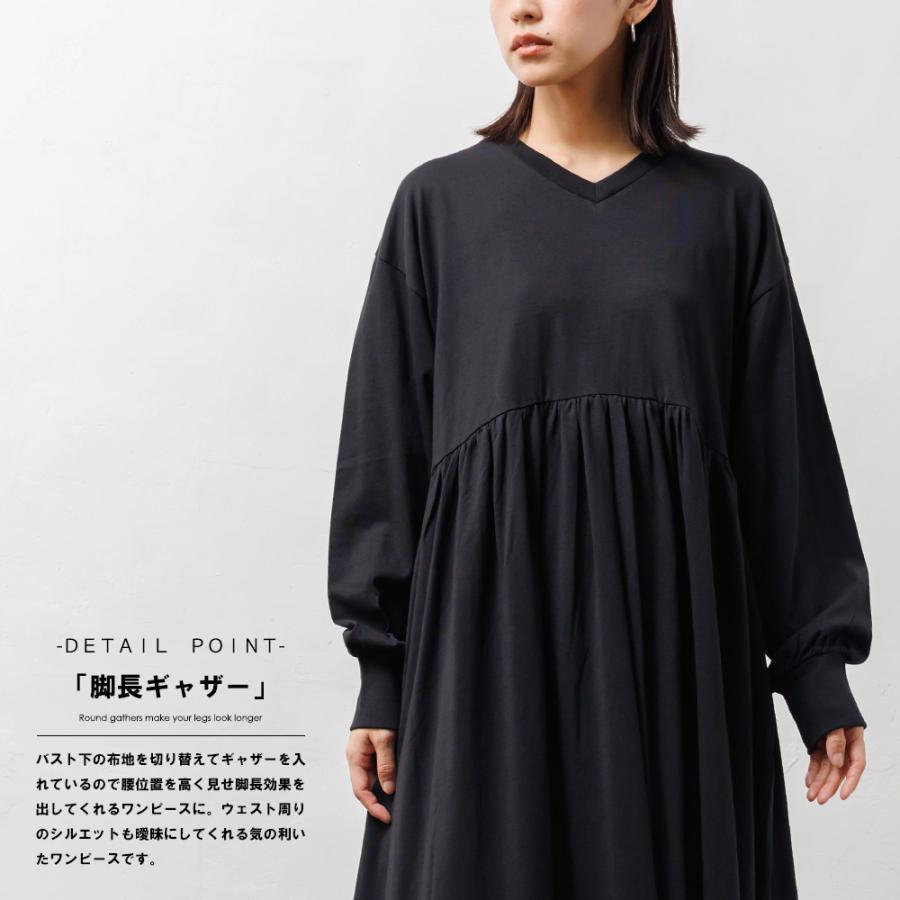 【マーレット】ワンピース　ミレー　ギャザー　Vネックワンピースブラック マーレット】ワンピース ミレー ギャザー Vネックワンピースブラック