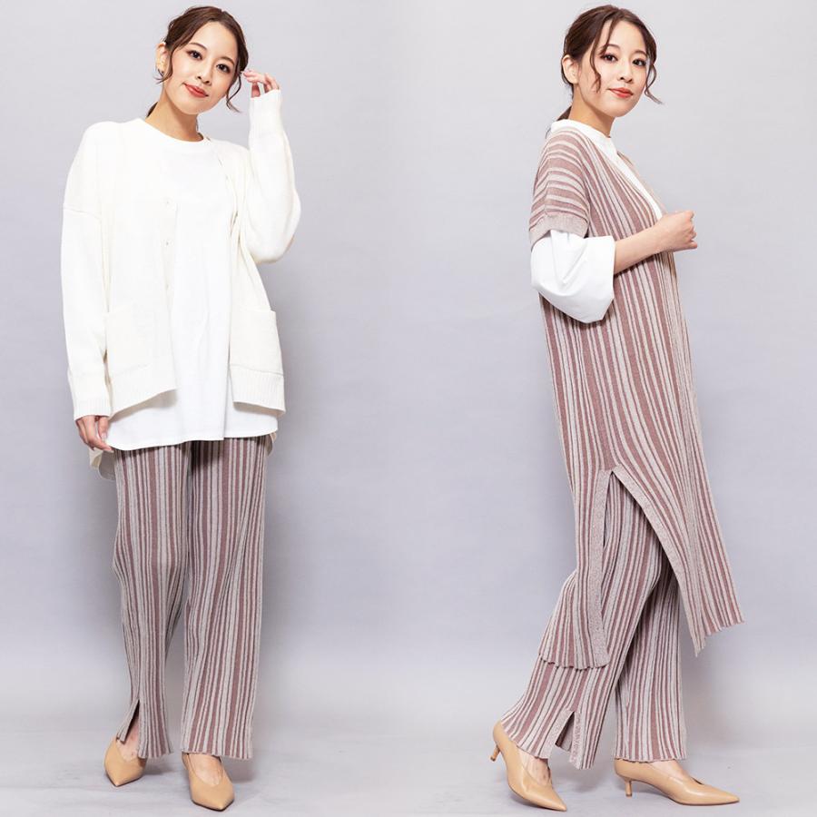 アウトレット リブニットパンツ レディース ボトムス スリットパンツ