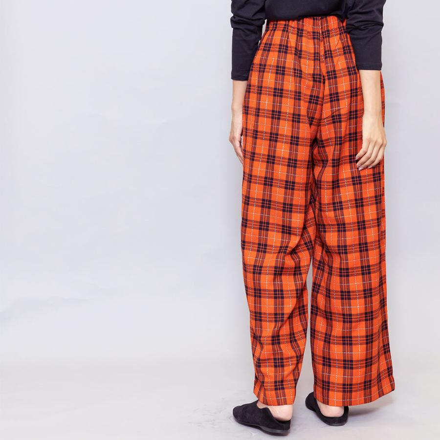 チェック柄ワイドパンツ ボトムス レディース ロングパンツ フロント