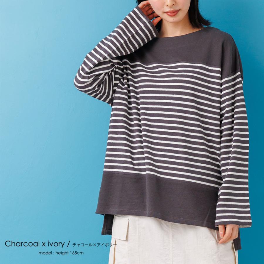 インレイパネルボーダー長袖Tシャツ レディース トップス 長袖 インレイパネルボーダー長袖Tシャツ レディース トップス 長袖