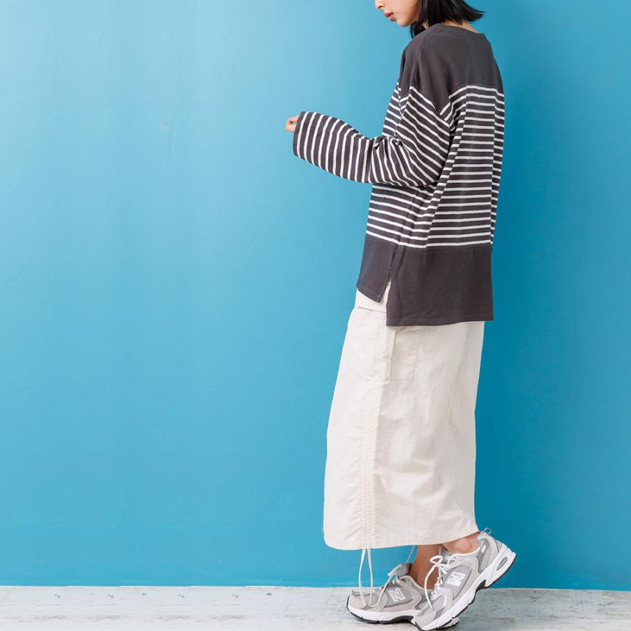 インレイパネルボーダー長袖Tシャツ レディース トップス 長袖 インレイパネルボーダー長袖Tシャツ レディース トップス 長袖