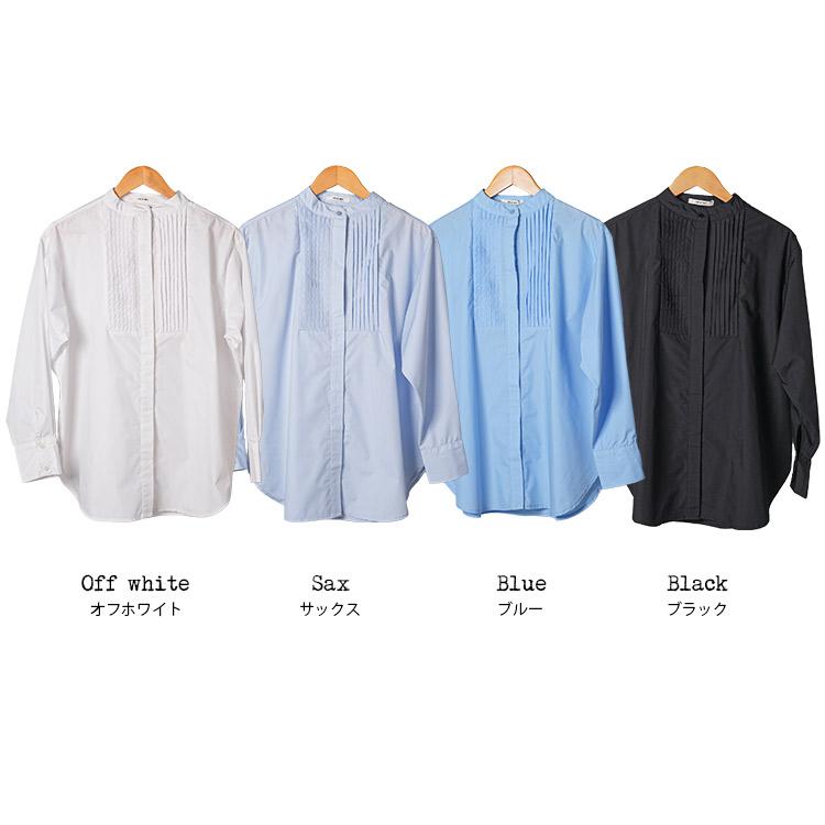 aay  ー  ピンタック ノーカラー ブラウス シャツ 36 ホワイト ノーカラータキシードシャツ ピンタックシャツ ノーカラー セレモニー