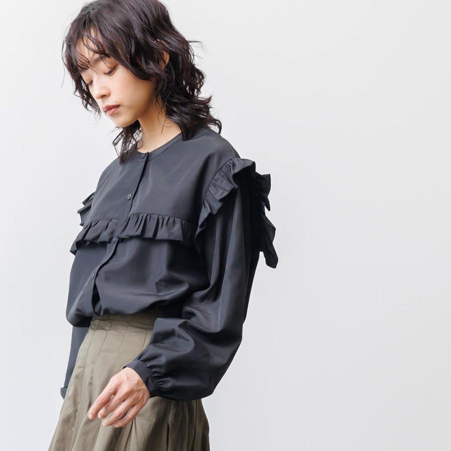 エステルブロードフリル切替ブラウス レディース トップス シャツ 長袖