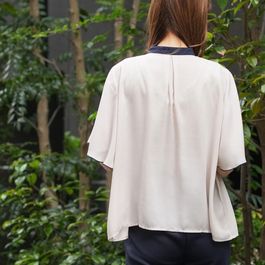 フロントタックバイカラーブラウス レディース トップス シャツ (郵2