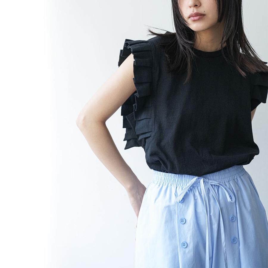 タックフリルノースリーブTシャツ タック袖T ショルダータック