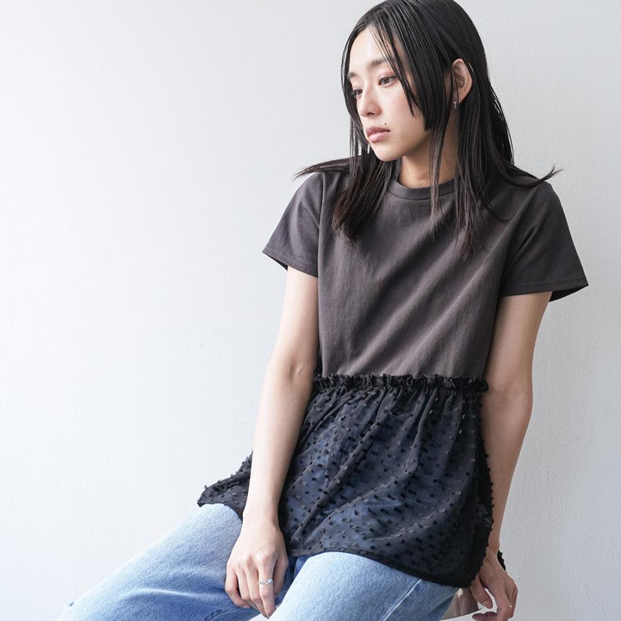 異素材ペプラムTシャツ （BLK） ur's（ユアーズ） tシャツ 異素材コンボペプラムTシャツ レディース