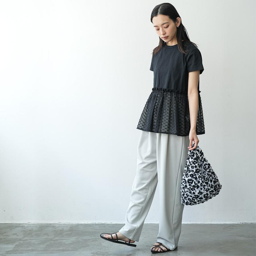 異素材ペプラムTシャツ ペプラムT クルーネック 綿100％ ドット