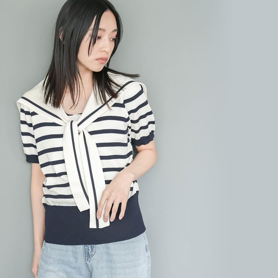 セーラー半袖ニットプルオーバー セーラーカラー 半袖ボーダーサマー