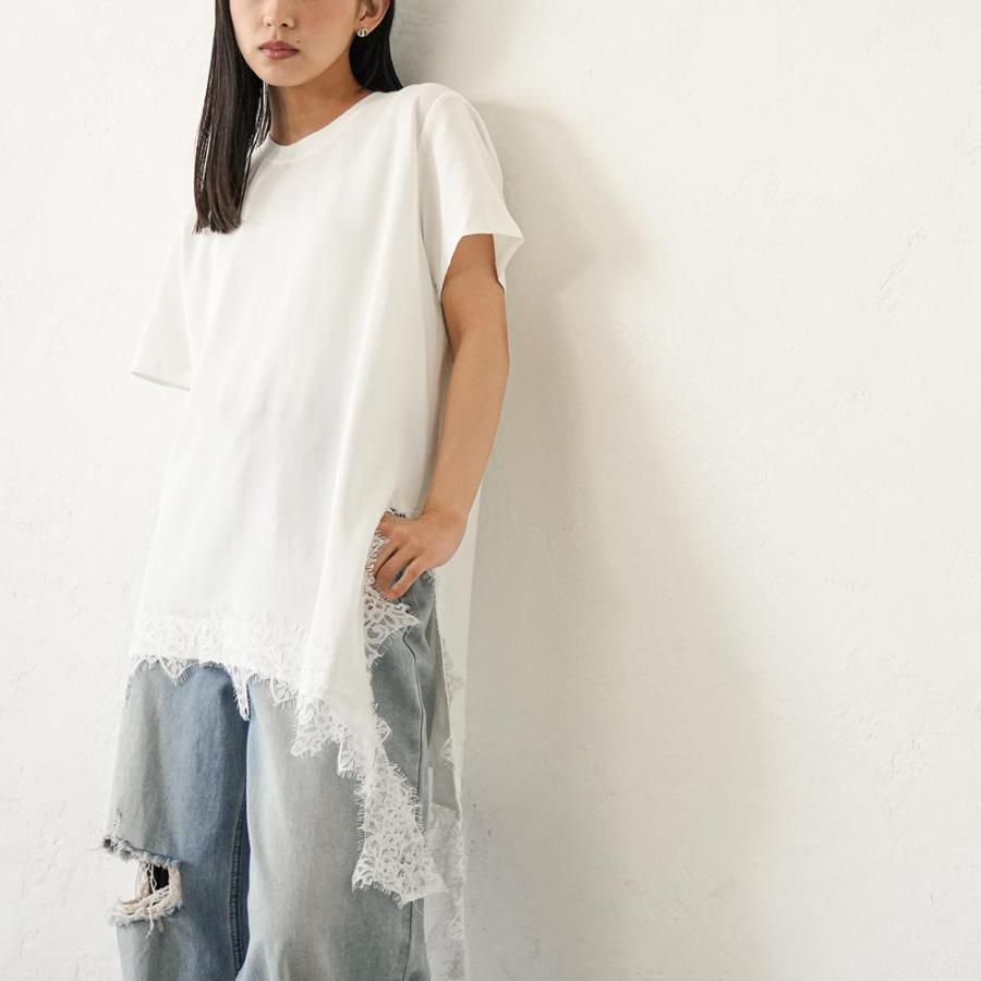 mili an deni（ミリアンデニ） 裾レーススリットTシャツ アシメ裾