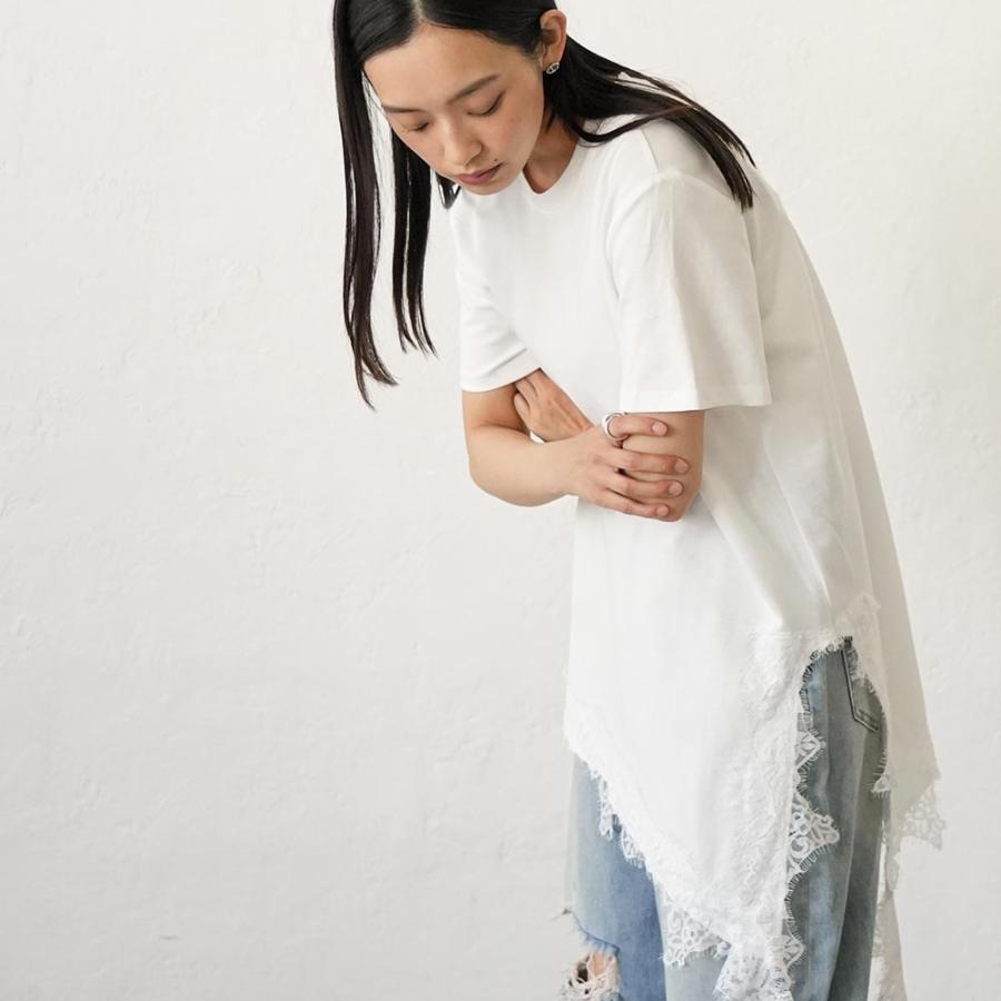 mili an deni（ミリアンデニ） 裾レーススリットTシャツ アシメ裾