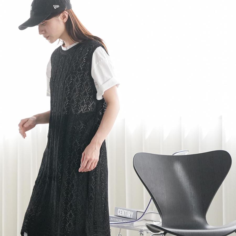 バックスリットノースリ透かし編みニットベスト ロングニットベスト バックスリット ベスト ジレ レディース ノースリーブ ゆったりサイズ ポイント消化 爆買 | mili an deni | 14