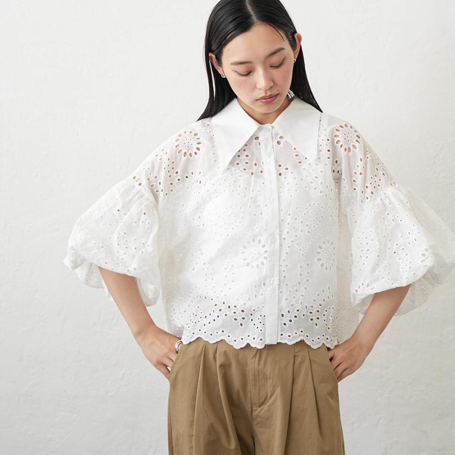 mili an deni（ミリアンデニ） 袖バルーンスカラップレースブラウス