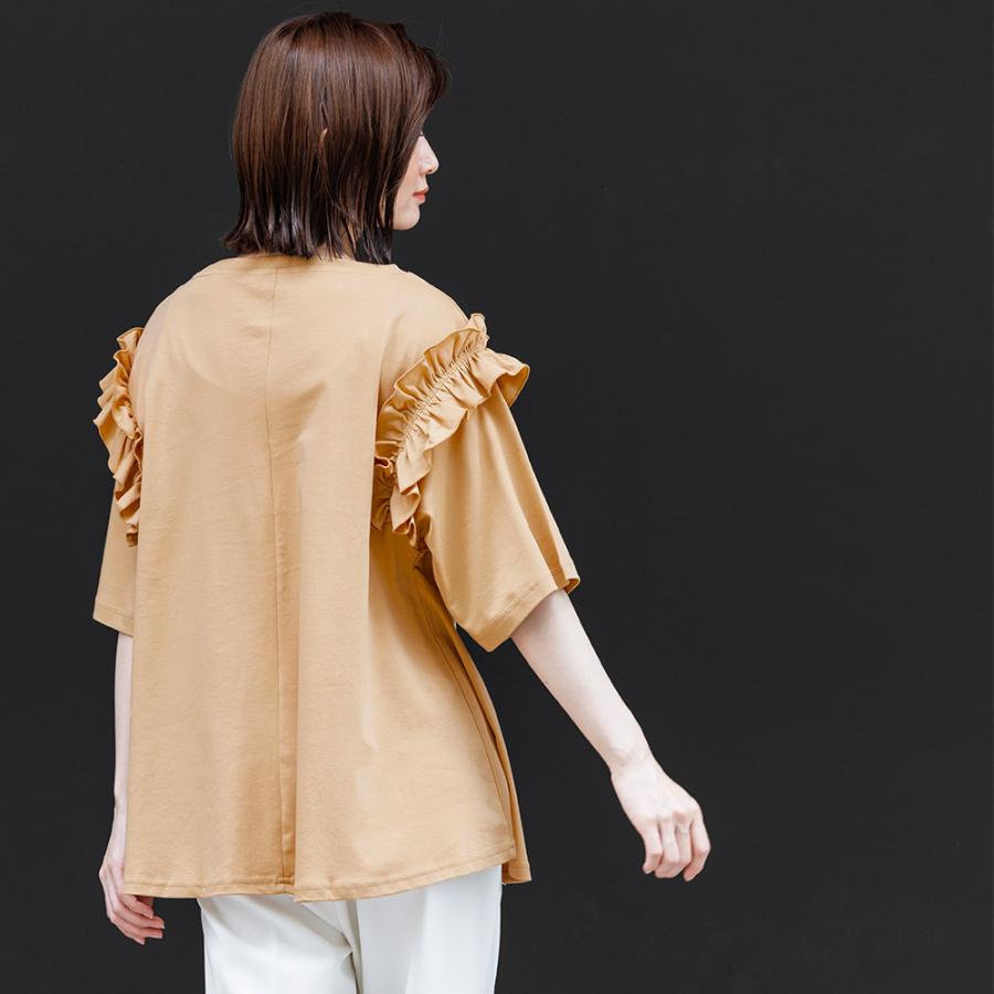 アウトレット 肩フリルマーセライズTシャツ レディース (郵2) : mili