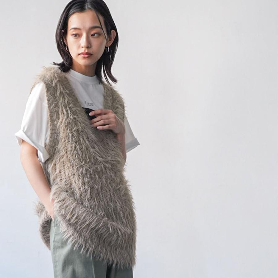 Vネック フェザーヤーンベスト レディース トップス オーバーサイズ