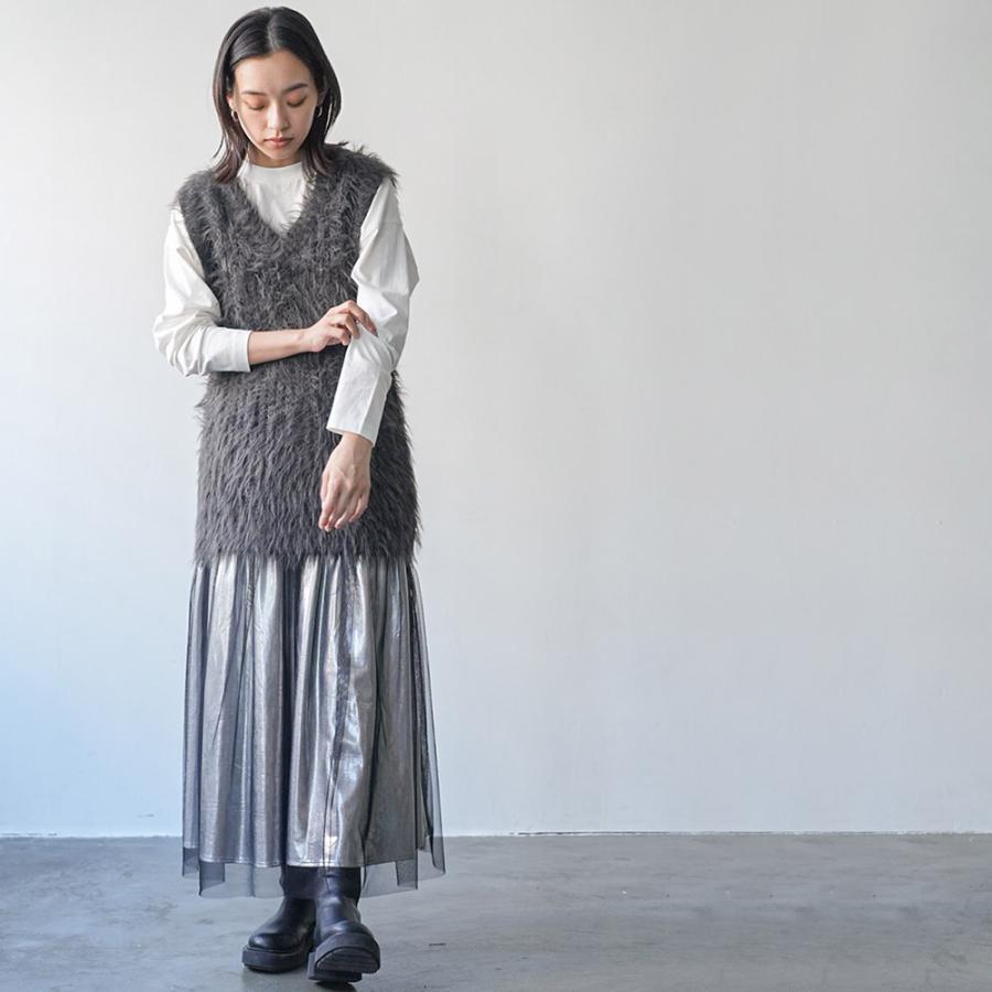 Vネック フェザーヤーンベスト レディース トップス オーバーサイズ