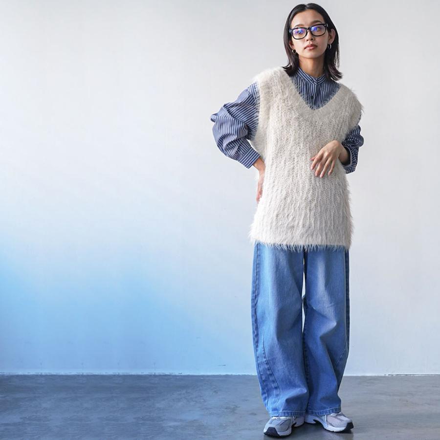 Vネック フェザーヤーンベスト レディース トップス オーバーサイズ