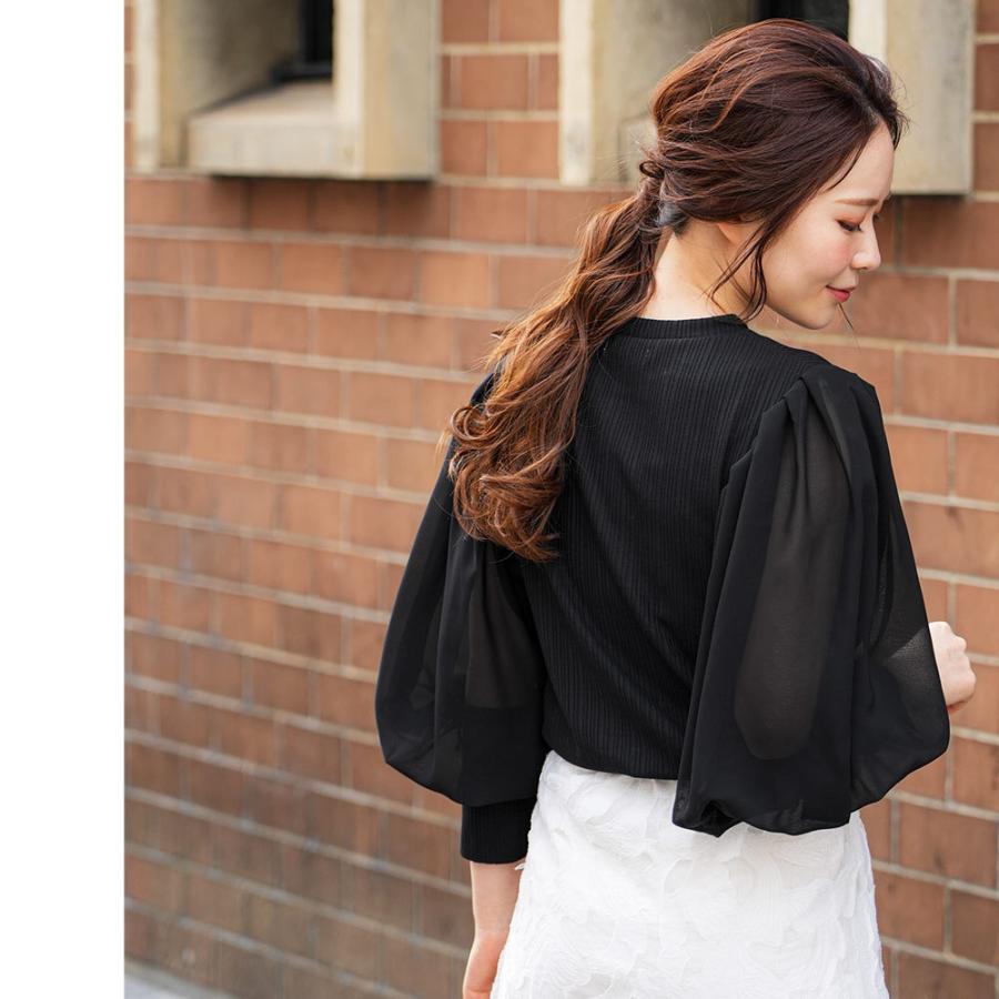 シアースリーブトップス レディース トップス リブトップス ボリューム