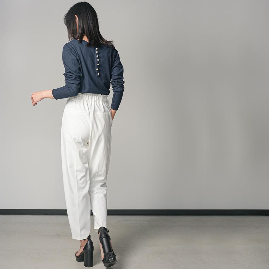 リブカットソー レディース トップス パールデザイン 長袖 (郵2